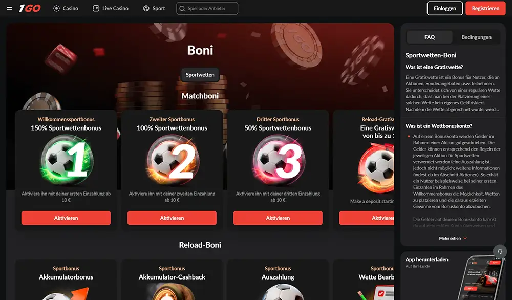 1GO Casino Promotions und Boni