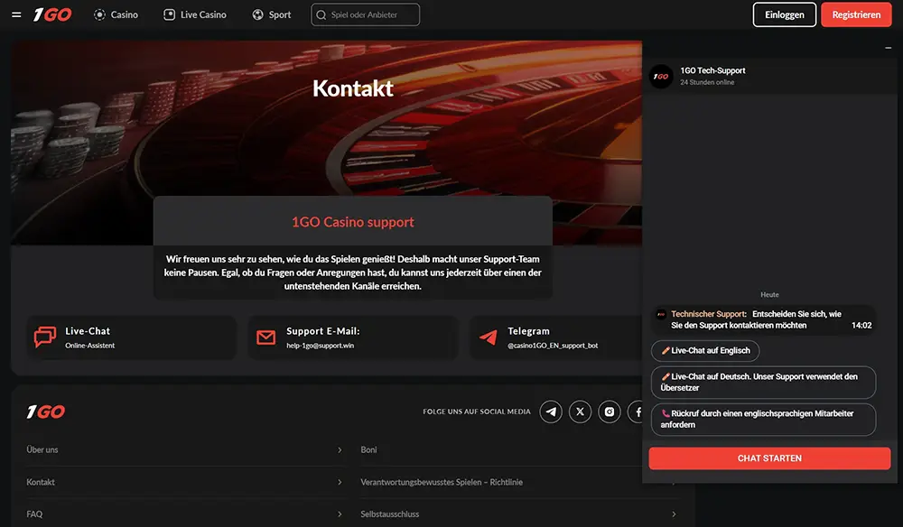 1GO Casino Kundensupport