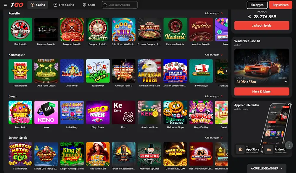 1GO Casino Tischspiele & Poker