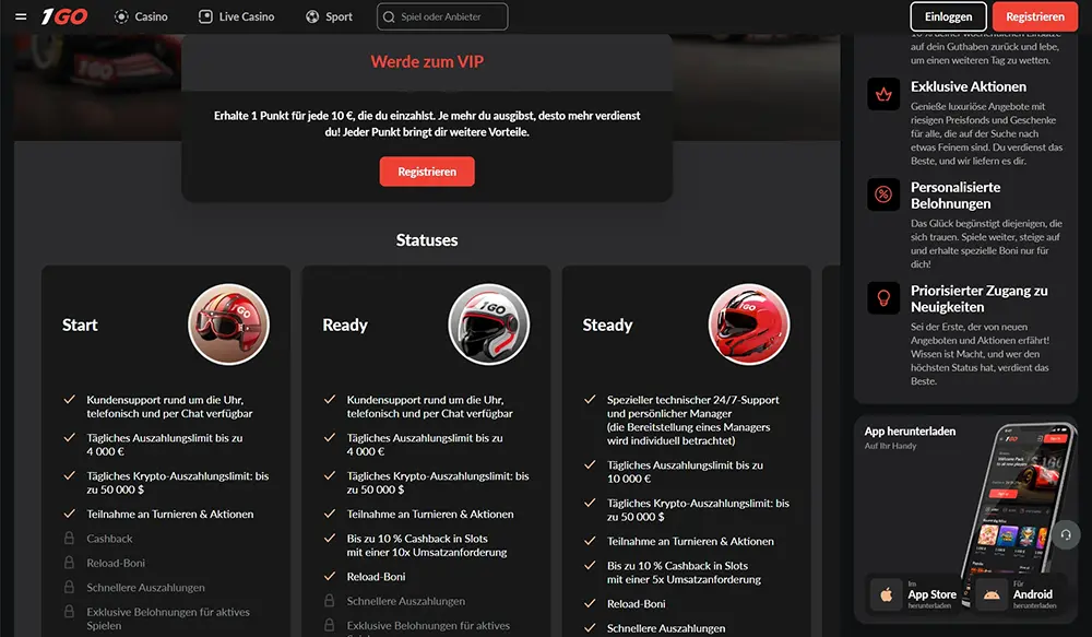 1GO Casino VIP-Programm